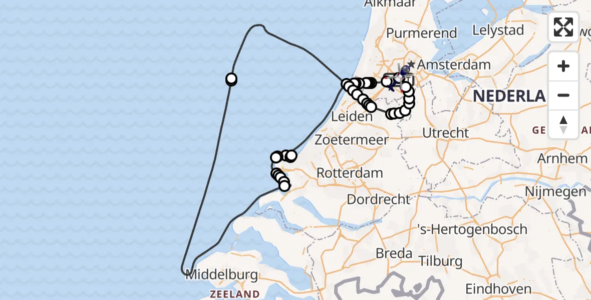 Vluchtroute Politiehelikopter van Amsterdam Vliegveld Schiphol naar Amsterdam Vliegveld Schiphol