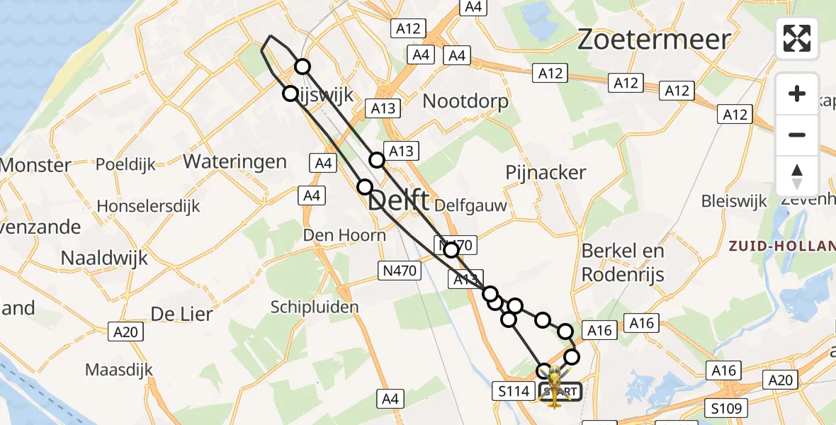 Vluchtroute Traumahelikopter van Rotterdam The Hague Airport naar Rotterdam The Hague Airport
