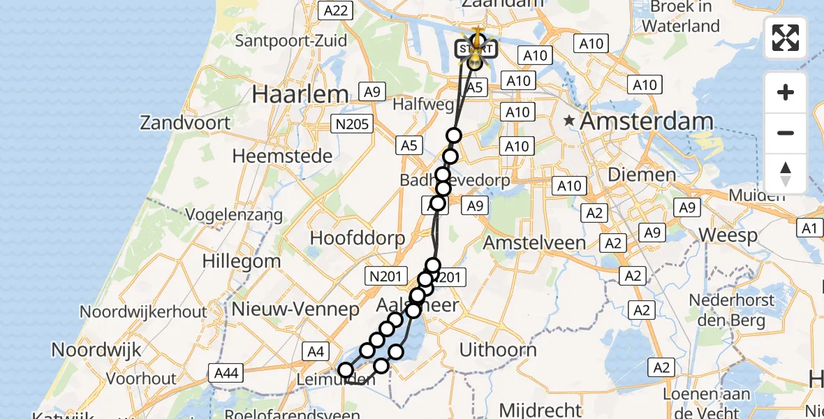 Vluchtroute Traumahelikopter van Amsterdam Heliport naar Amsterdam Heliport