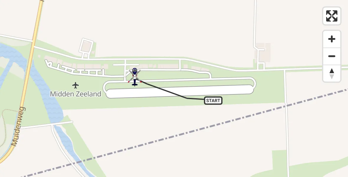 Routekaart van de vlucht: Politiehelikopter naar Vliegveld Midden-Zeeland