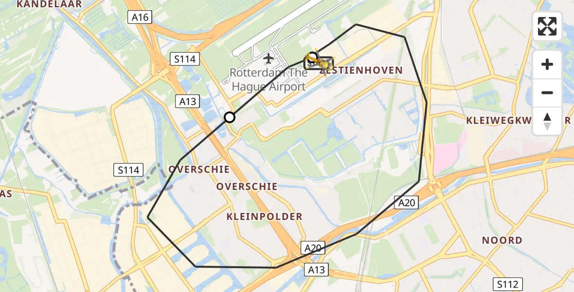Vluchtroute Traumahelikopter van Rotterdam The Hague Airport naar Rotterdam The Hague Airport