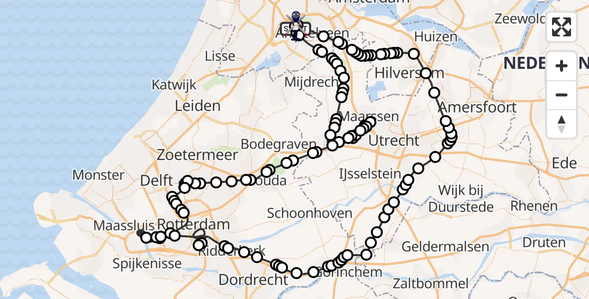 Vluchtroute Politiehelikopter van Amsterdam Vliegveld Schiphol naar Amsterdam Vliegveld Schiphol