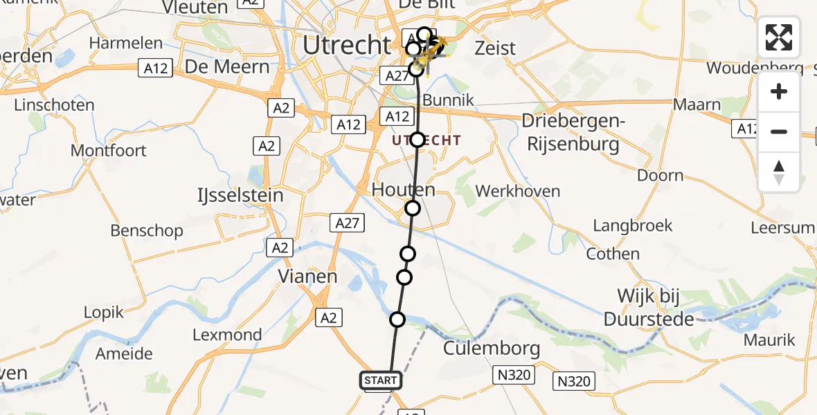 Vluchtroute Traumahelikopter van Everdingen naar Universitair Medisch Centrum Utrecht