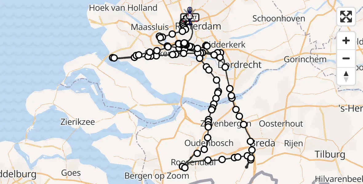 Vluchtroute Politiehelikopter van Rotterdam The Hague Airport naar Rotterdam The Hague Airport