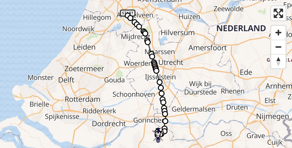 Vluchtroute Politiehelikopter van Amsterdam Vliegveld Schiphol naar Babyloniënbroek