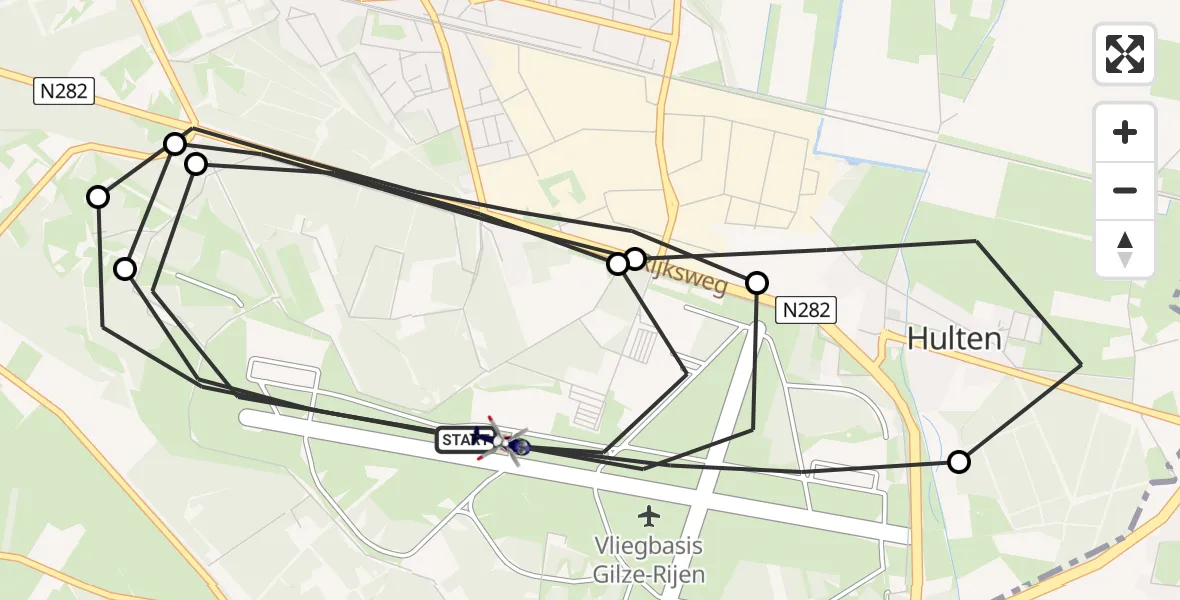 Vluchtroute Politiehelikopter van Vliegbasis Gilze Rijen naar Vliegbasis Gilze Rijen
