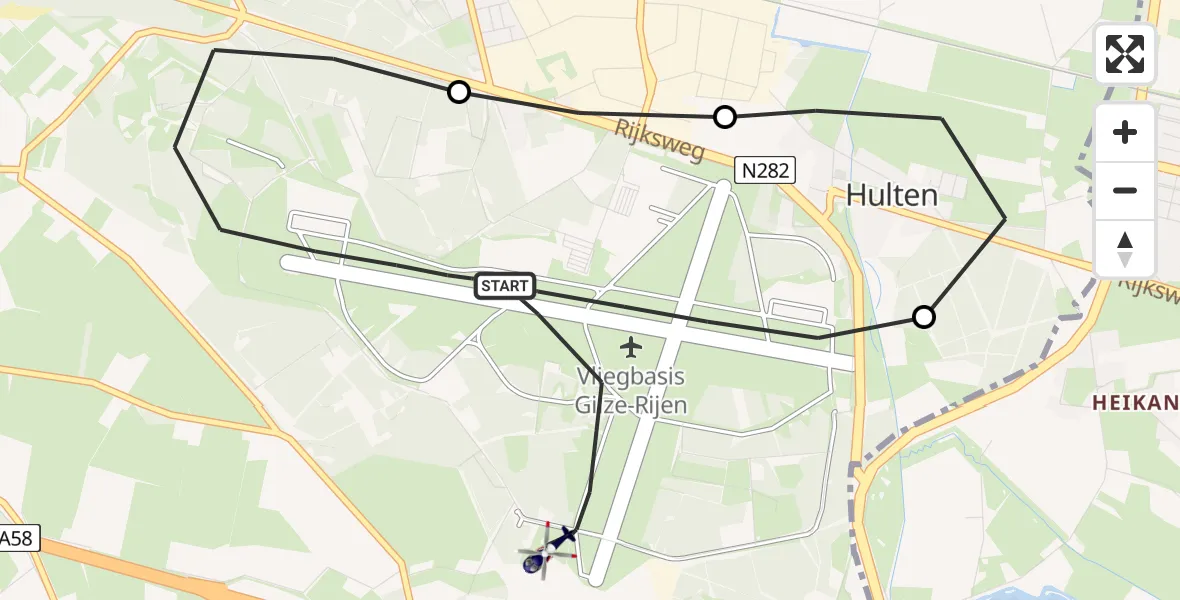 Vluchtroute Politiehelikopter van Vliegbasis Gilze Rijen naar Vliegbasis Gilze Rijen