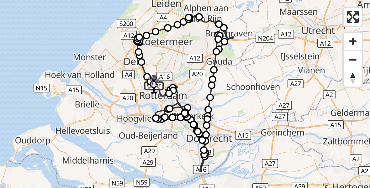 Vluchtroute Politiehelikopter van Rotterdam The Hague Airport naar Rotterdam The Hague Airport