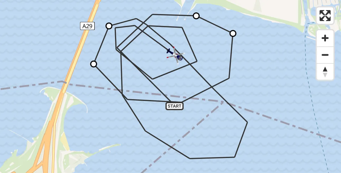 Vluchtroute Politiehelikopter van Hollandsch Diep naar Hollandsch Diep