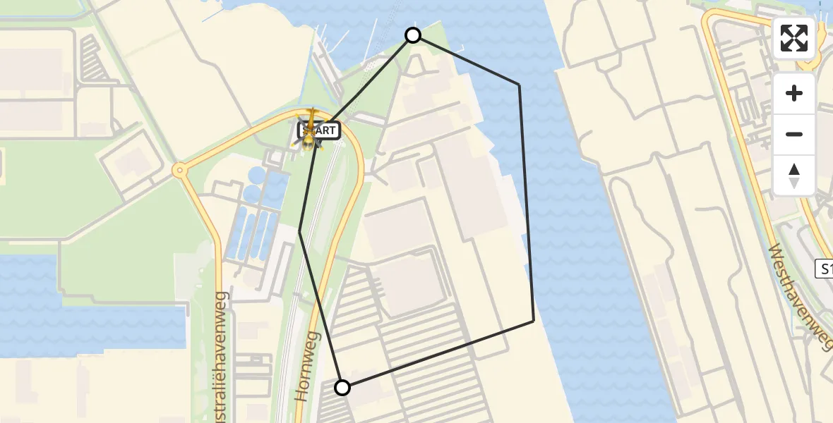 Vluchtroute Traumahelikopter van Amsterdam Heliport naar Amsterdam Heliport
