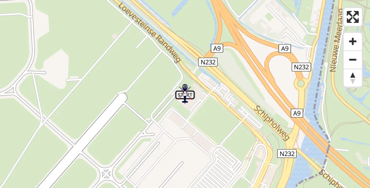 Vluchtroute Politiehelikopter van Amsterdam Vliegveld Schiphol naar Amsterdam Vliegveld Schiphol