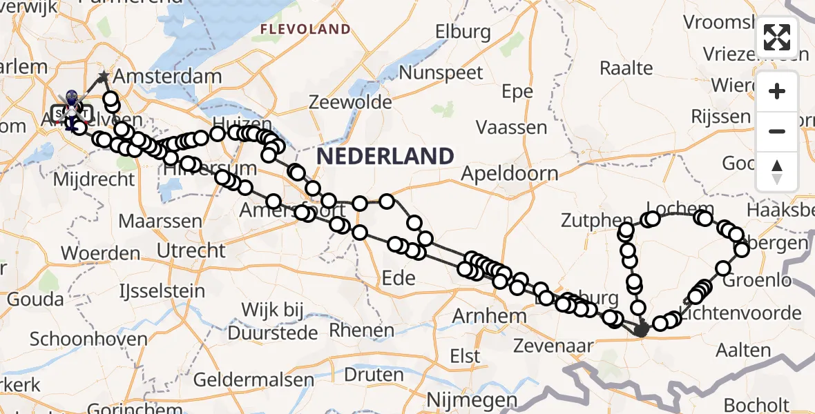 Vluchtroute Politiehelikopter van Amsterdam Vliegveld Schiphol naar Amsterdam Vliegveld Schiphol