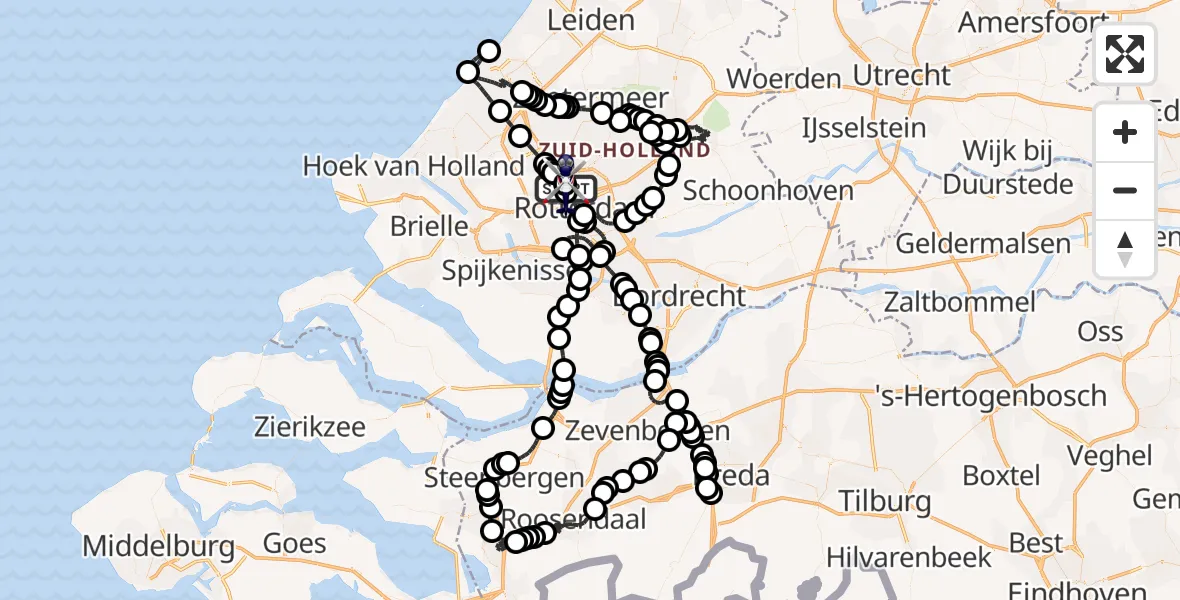Vluchtroute Politiehelikopter van Rotterdam The Hague Airport naar Rotterdam The Hague Airport