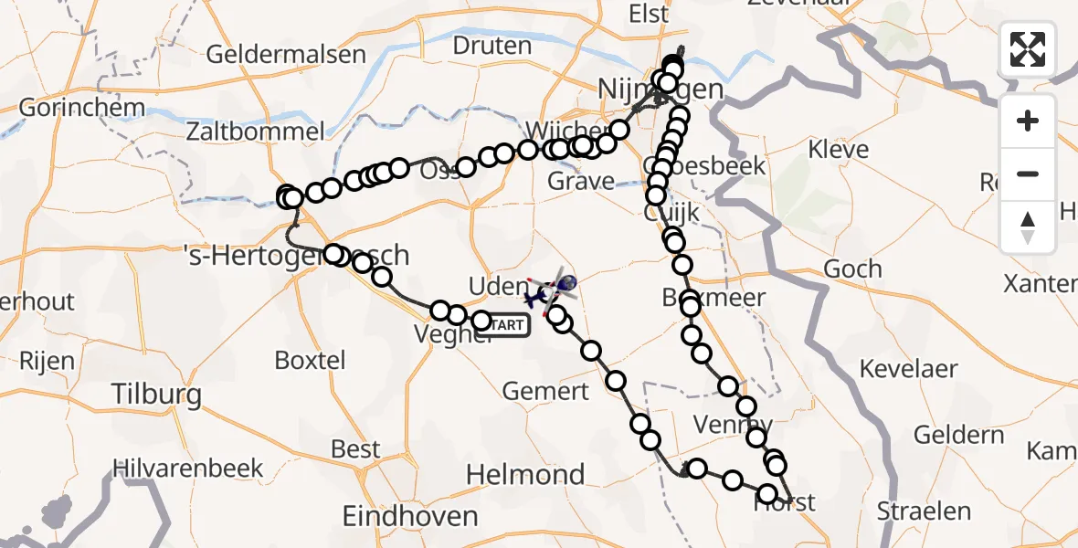 Vluchtroute Politiehelikopter van Erp naar Vliegbasis Volkel