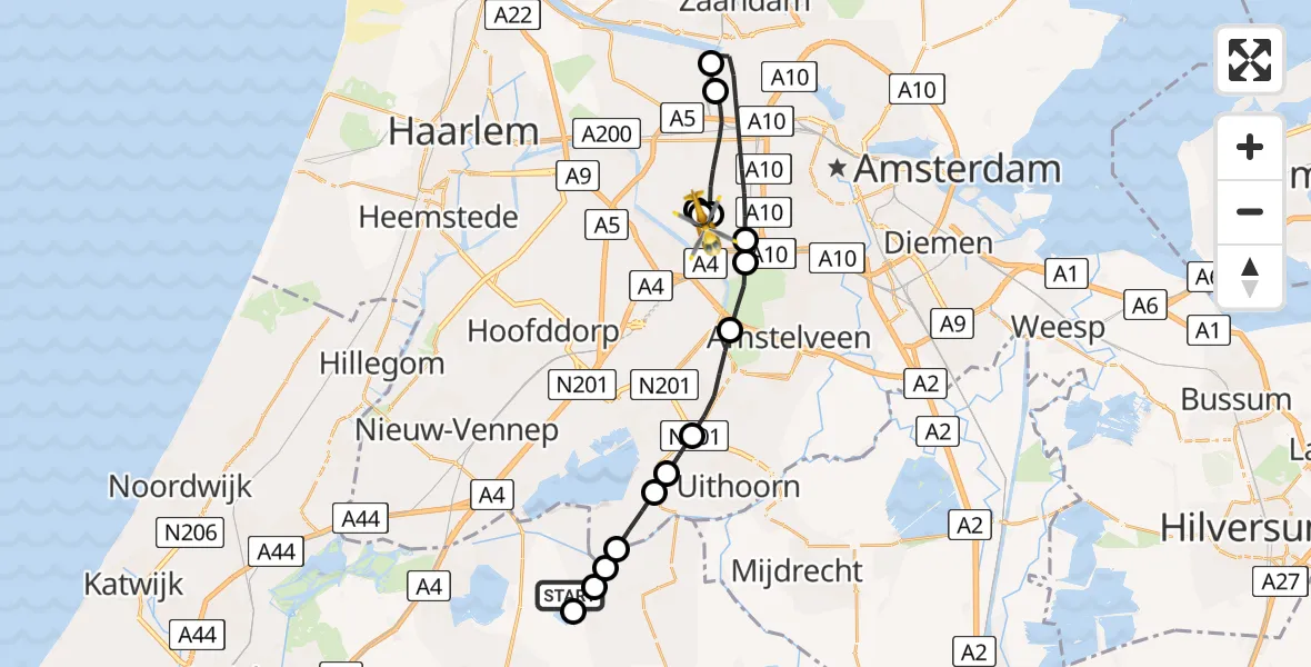 Vluchtroute Traumahelikopter van Langeraar naar Sloten