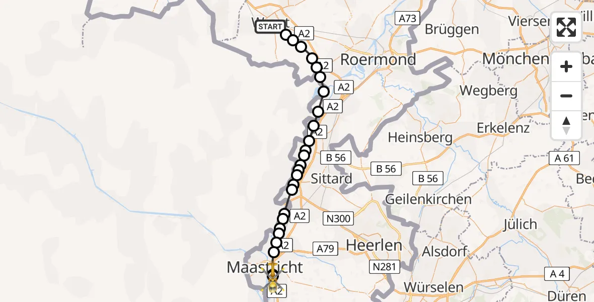 Vluchtroute Traumahelikopter van Weert naar Maastricht UMC+