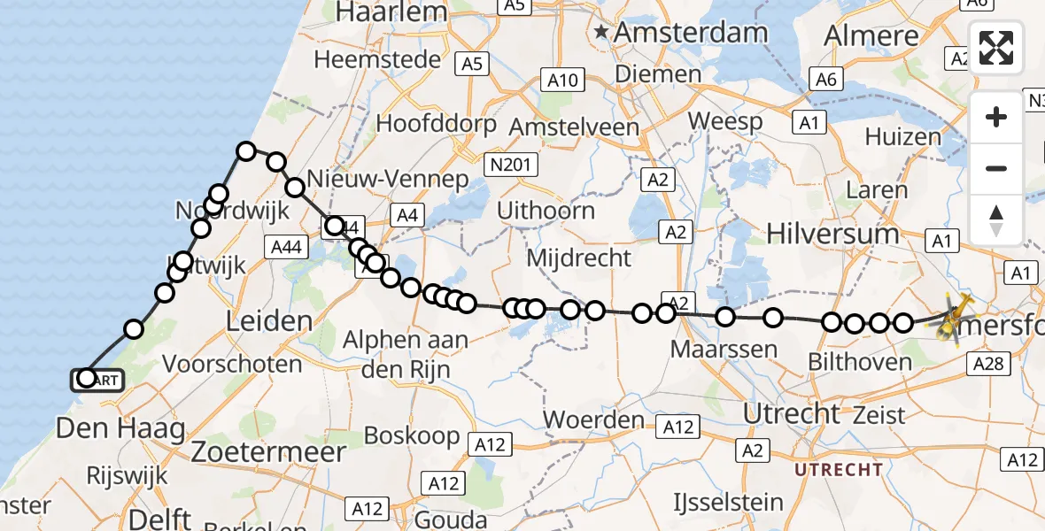 Vluchtroute Traumahelikopter van Den Haag naar Soest