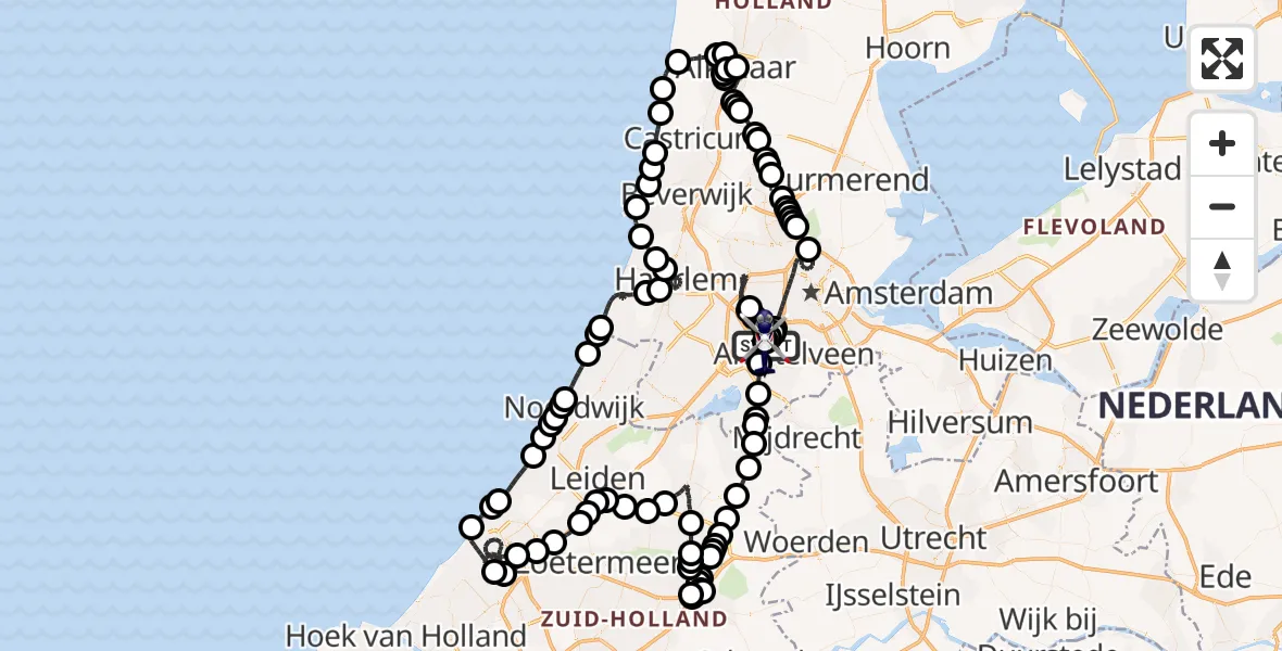 Vluchtroute Politiehelikopter van Amsterdam Vliegveld Schiphol naar Amsterdam Vliegveld Schiphol