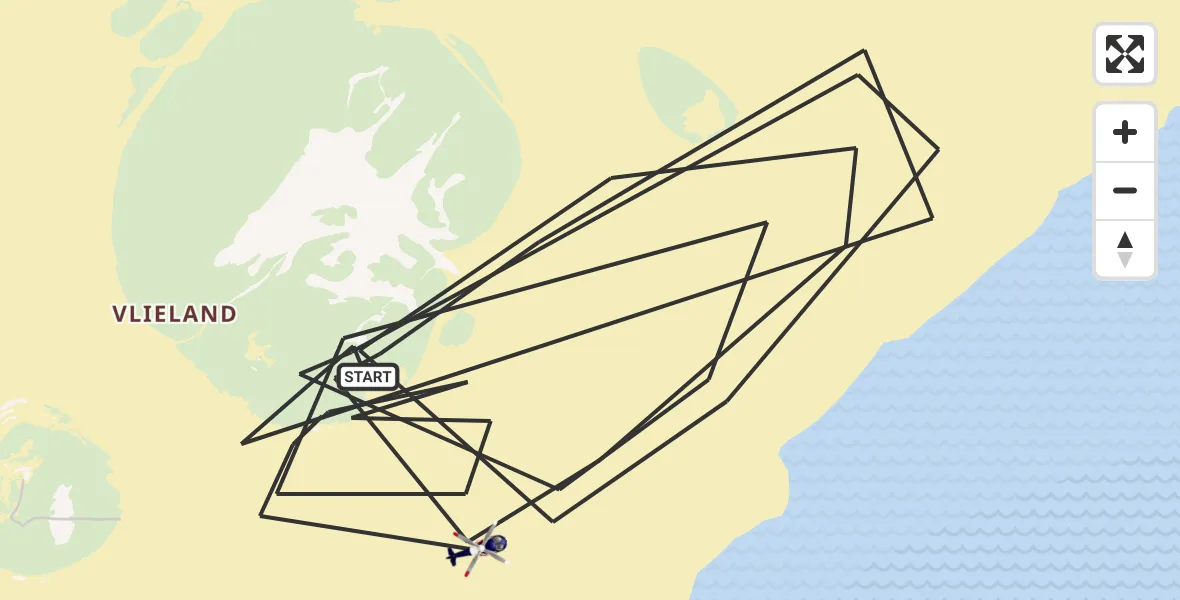 Vluchtroute Politiehelikopter van Vlieland naar Vlieland
