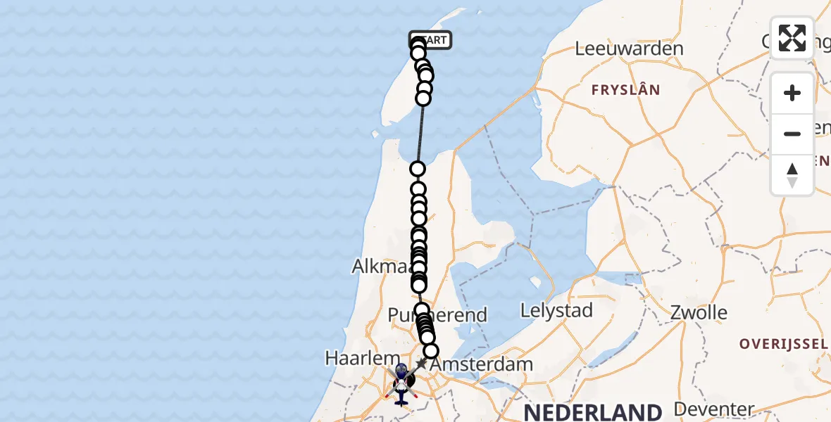 Vluchtroute Politiehelikopter van Vlieland naar Amsterdam Vliegveld Schiphol