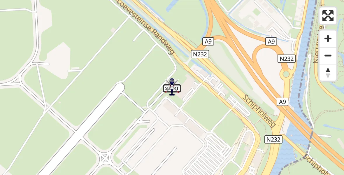 Vluchtroute Politiehelikopter van Amsterdam Vliegveld Schiphol naar Amsterdam Vliegveld Schiphol