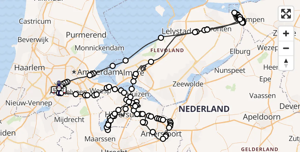 Vluchtroute Politiehelikopter van Amsterdam Vliegveld Schiphol naar Amsterdam Vliegveld Schiphol