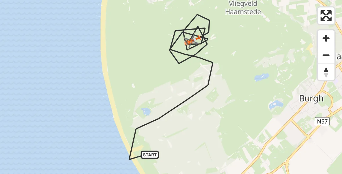 Vluchtroute Kustwachthelikopter van Burgh-Haamstede naar Burgh-Haamstede