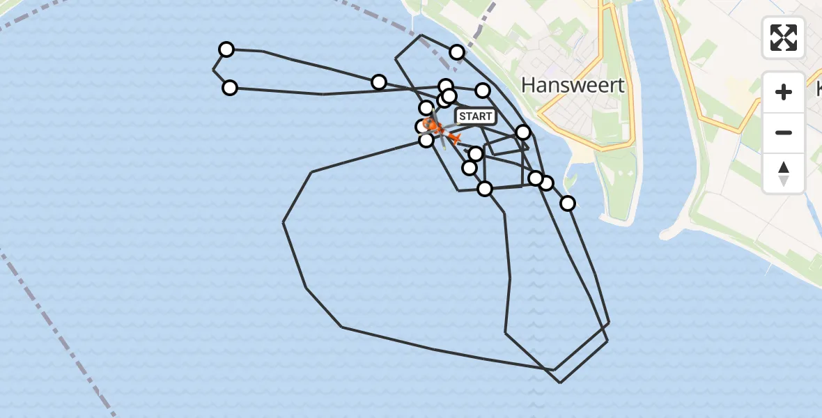 Vluchtroute Kustwachthelikopter van Hansweert naar Westerschelde