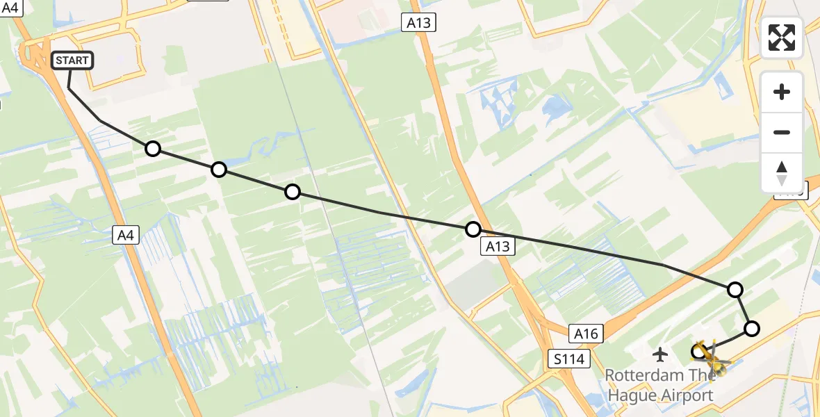 Vluchtroute Traumahelikopter van Delft naar Rotterdam The Hague Airport