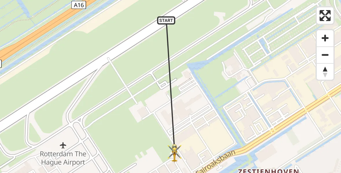 Vluchtroute Traumahelikopter van Rotterdam The Hague Airport naar Rotterdam The Hague Airport