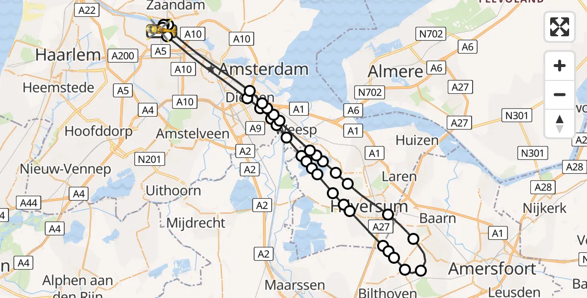 Vluchtroute Traumahelikopter van Amsterdam Heliport naar Amsterdam Heliport