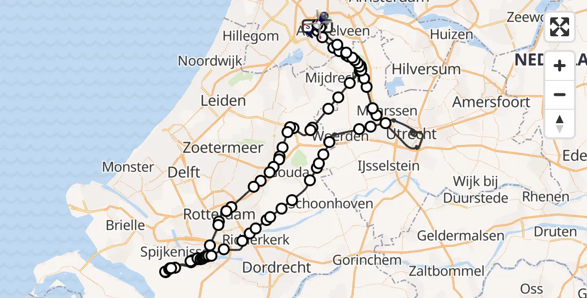 Vluchtroute Politiehelikopter van Amsterdam Vliegveld Schiphol naar Amsterdam Vliegveld Schiphol