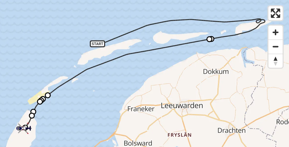 Vluchtroute Politiehelikopter van Noordzee naar Texel International Airport