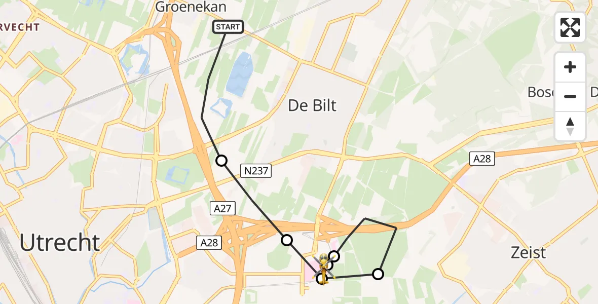 Vluchtroute Traumahelikopter van Groenekan naar Universitair Medisch Centrum Utrecht