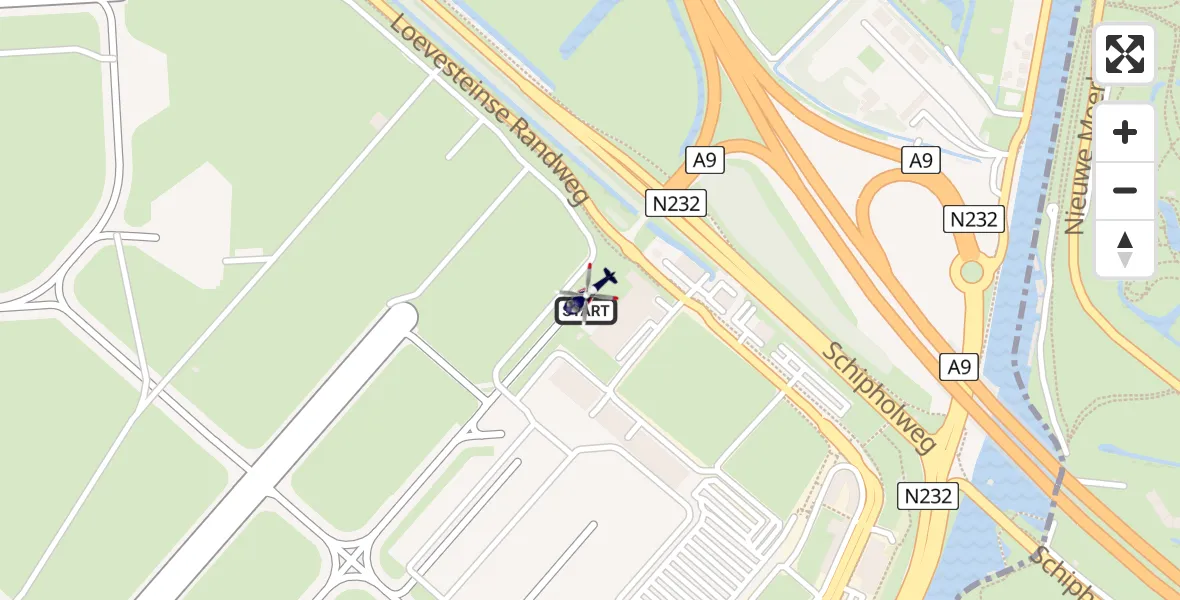 Vluchtroute Politiehelikopter van Amsterdam Vliegveld Schiphol naar Amsterdam Vliegveld Schiphol