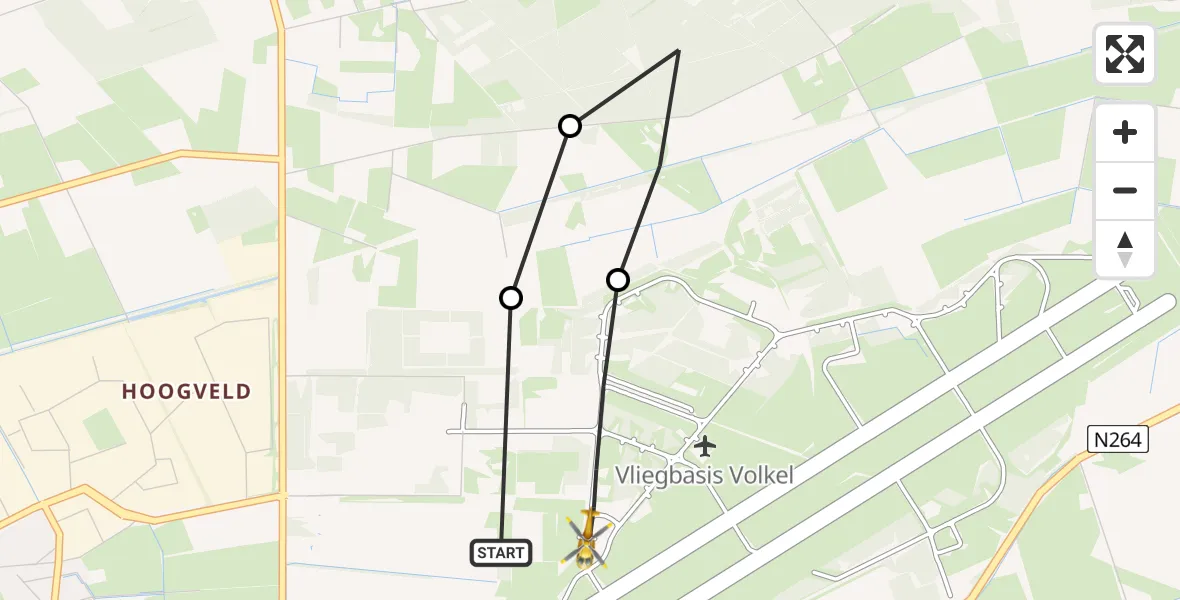Vluchtroute Traumahelikopter van Vliegbasis Volkel naar Vliegbasis Volkel
