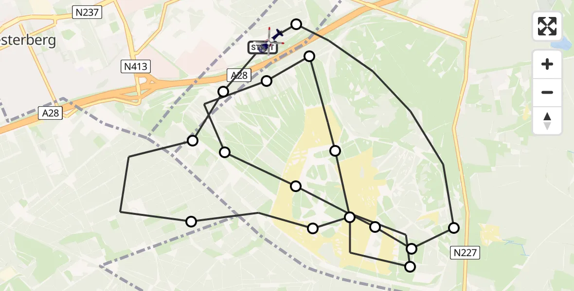 Vluchtroute Politiehelikopter van Soesterberg naar Soesterberg