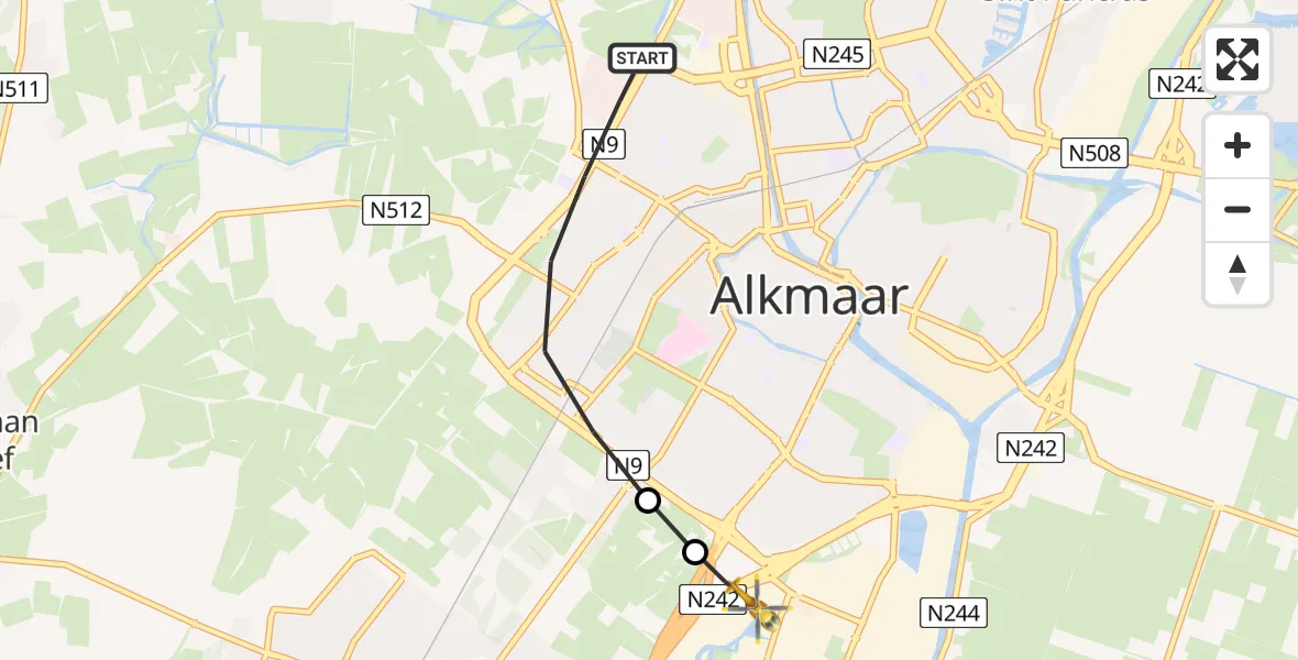 Vluchtroute Traumahelikopter van Alkmaar naar Alkmaar