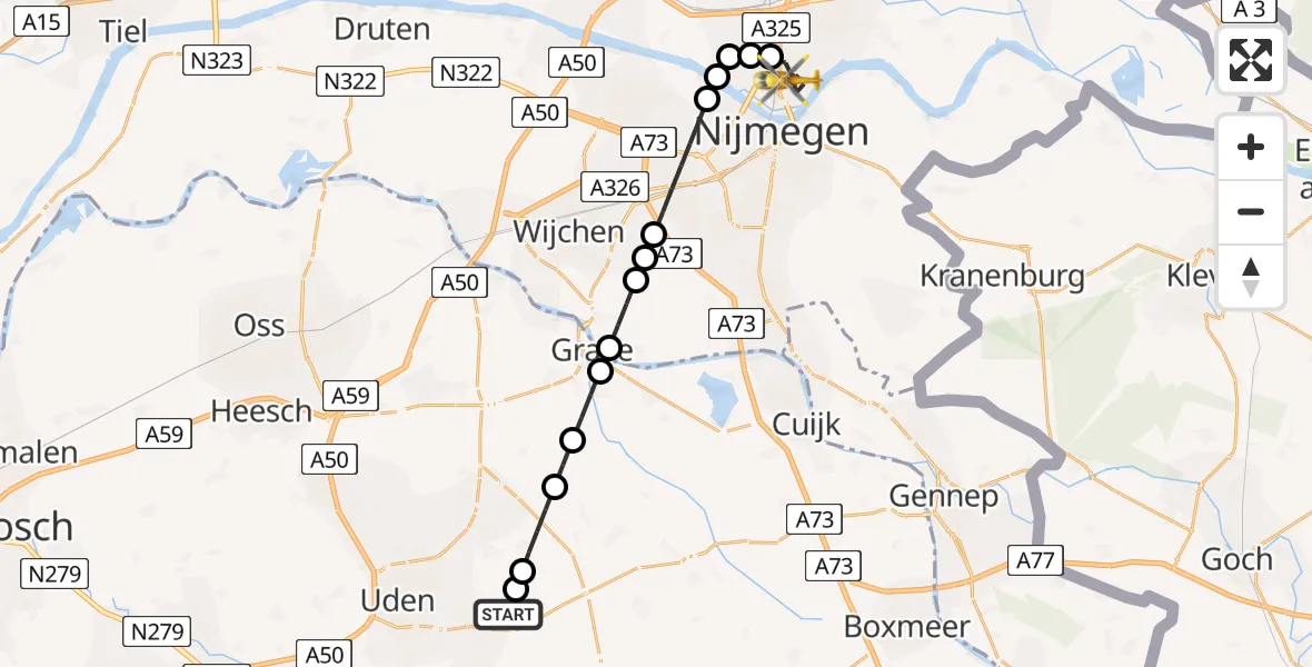 Vluchtroute Traumahelikopter van Vliegbasis Volkel naar Lent