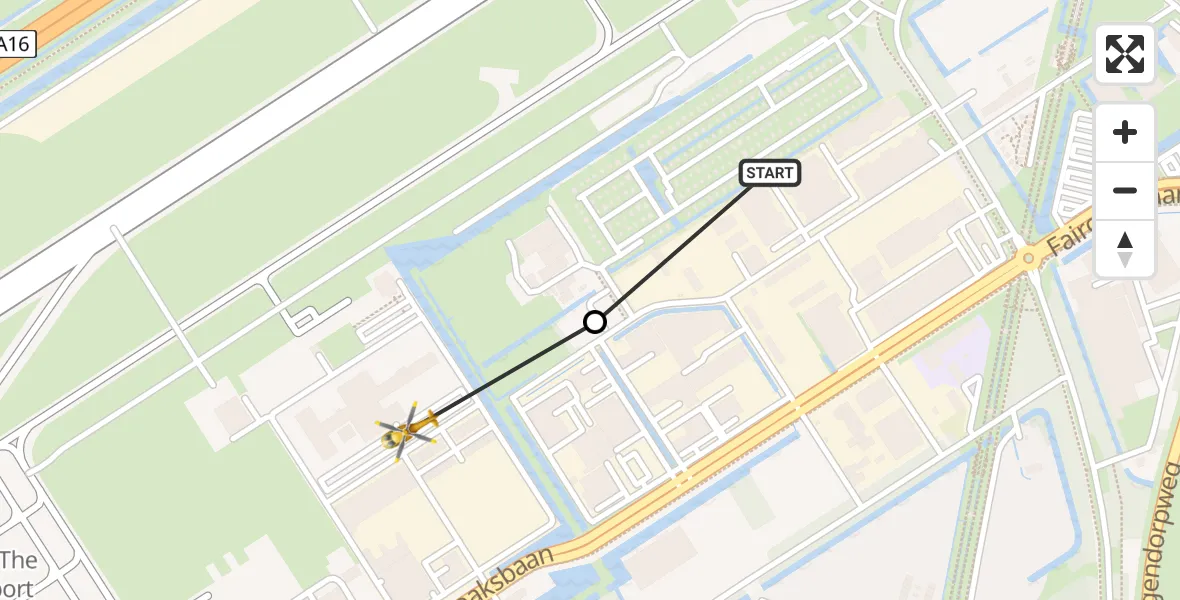 Vluchtroute Traumahelikopter van Rotterdam The Hague Airport naar Rotterdam