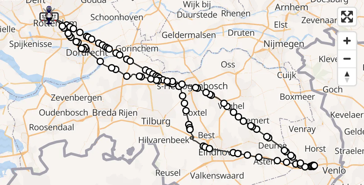 Vluchtroute Politiehelikopter van Rotterdam The Hague Airport naar Rotterdam The Hague Airport