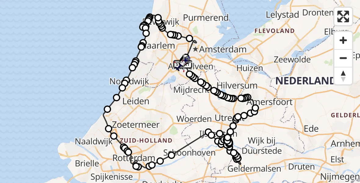 Vluchtroute Politiehelikopter van Amsterdam Vliegveld Schiphol naar Amsterdam Vliegveld Schiphol