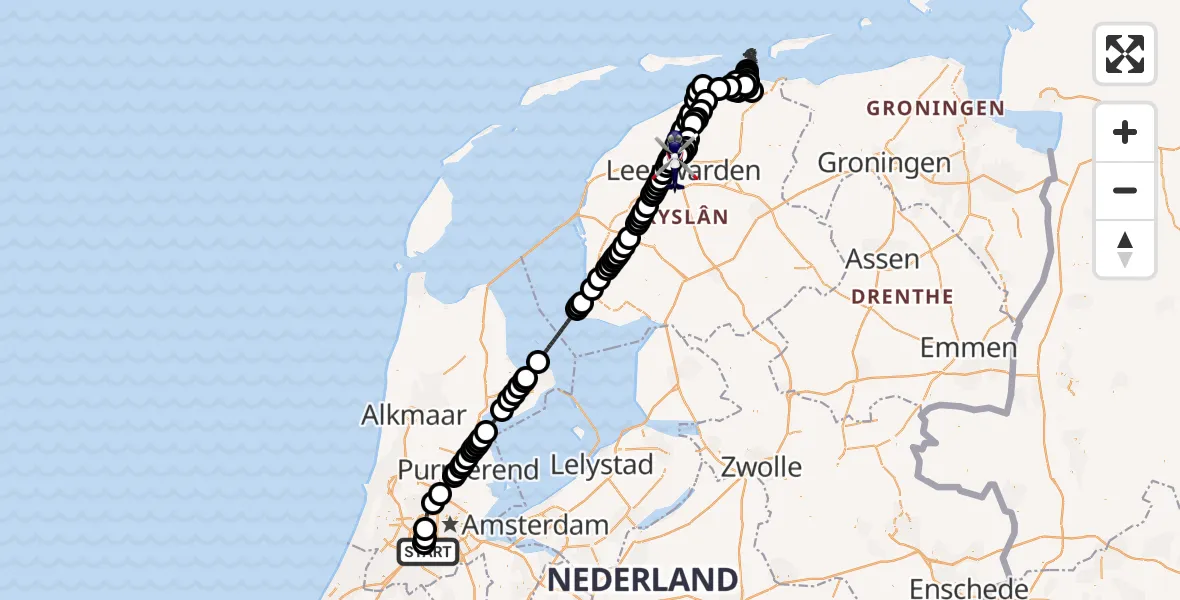 Vluchtroute Politiehelikopter Amsterdam Vliegveld Schiphol - Vliegbasis Leeuwarden, 28 februari 2026, 16:06