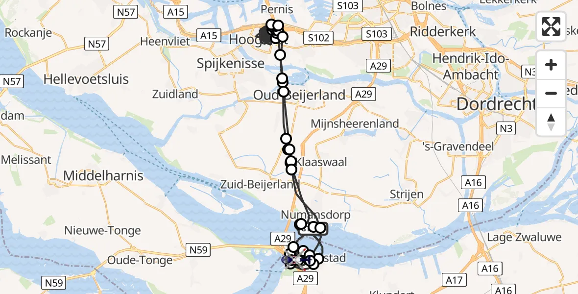 Vluchtroute Politiehelikopter van Hollandsch Diep naar Willemstad