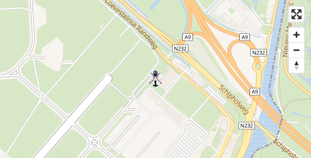 Vluchtroute Politiehelikopter van Amsterdam Vliegveld Schiphol naar Amsterdam Vliegveld Schiphol