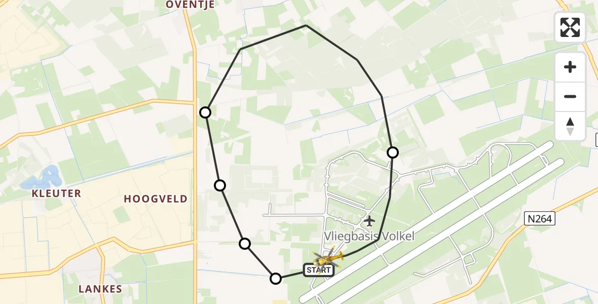 Vluchtroute Traumahelikopter van Vliegbasis Volkel naar Vliegbasis Volkel