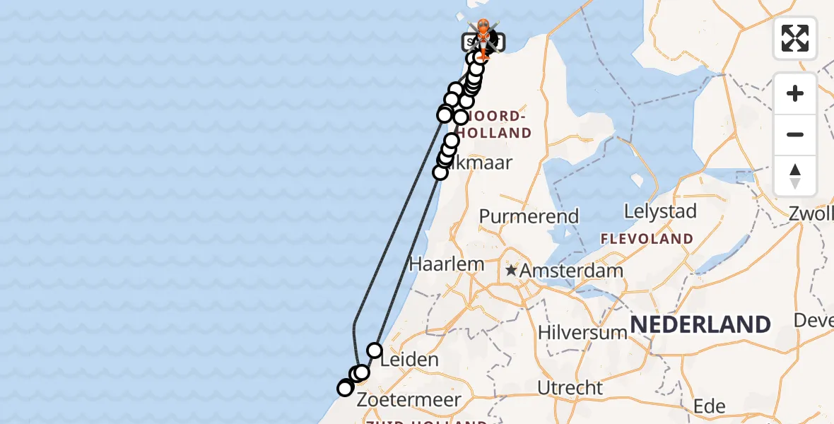 Vluchtroute Kustwachthelikopter van Militair vliegveld De Kooy / Den Helder Airport naar Militair vliegveld De Kooy / Den Helder Airport