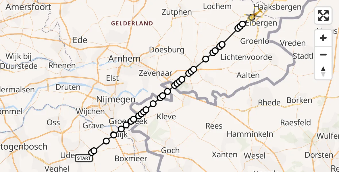 Vluchtroute Traumahelikopter van Vliegbasis Volkel naar Neede