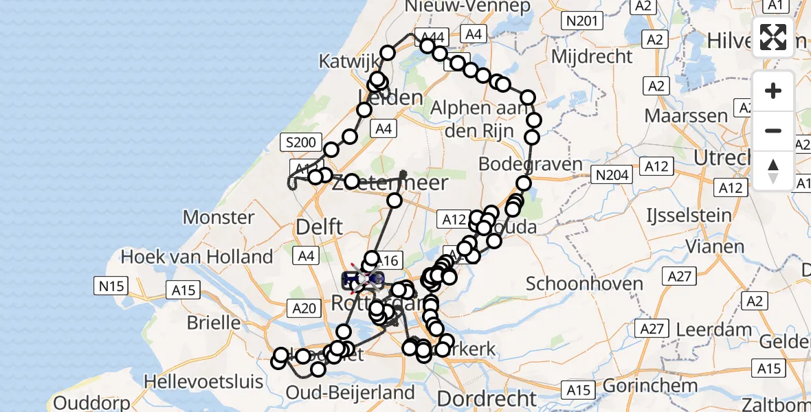 Vluchtroute Politiehelikopter van Rotterdam The Hague Airport naar Rotterdam The Hague Airport