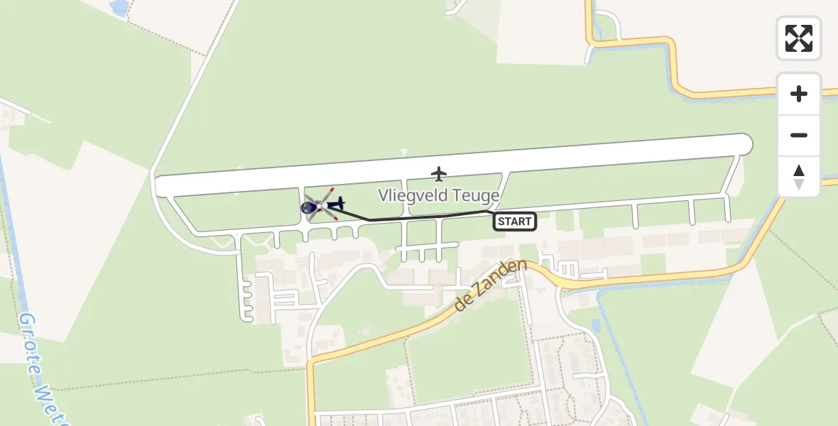 Vluchtroute Politiehelikopter van Vliegveld Teuge naar Vliegveld Teuge